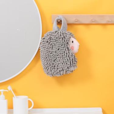 Imagem de Tyrafry Linda toalha de mão de alpaca com laço para pendurar, toalha de banheiro animal para crianças, toalha absorvente de chenille super macia para cozinha, banheiro e quarto, cinza