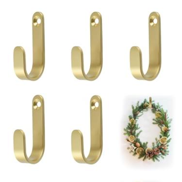 Imagem de MOROBOR Ganchos de parede de latão, 5 peças de porta-malas em forma de J, porta-chaves, vintage, resistente, suporte para chapéu, suporte de parede, banheiro, cozinha, ganchos para pendurar casacos