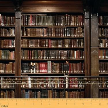 Imagem de jejeloiu Books Fabric by The Yard Vintage Library Bookshelf Tecido de estofamento para cadeiras retrô de madeira à prova d'água, decoração interna e externa para projetos de artesanato de costura DIY