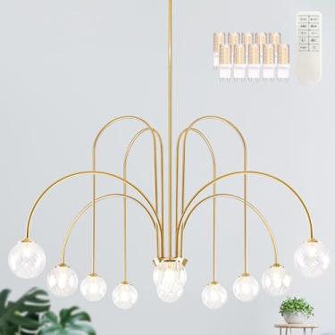 Imagem de Bagood Lustre Moderno Sputnik De 10 Lâmpadas, Dourado, 43" (100 Cm), Luminária Globo Com Pingente Vidro Transparente, Estilo Meados Do Século, Lustres Grandes Para Quarto E Cozinha (Lâmpada G9 Contr
