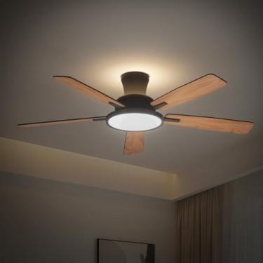 Imagem de TALOYA Ventiladores de teto com luzes e controle remoto, ventilador de teto de perfil baixo de 132 cm com luz noturna, montagem embutida, reversível, 3 CCT, ventilador de teto moderno preto regulável