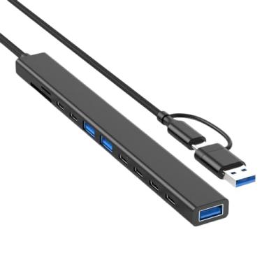 Imagem de Hub USB 3.0 e USB-C 11 em 1 com porta 3.0, porta de dados tipo C, porta 2.0, leitor de cartão, Plug and Play, design portátil compacto para laptop, PC, MacBook, iPad Pro e mais (cabo de 1 m)