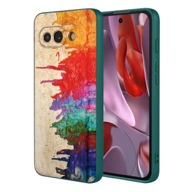 Imagem de OEURVQO Capa artística para Google 9A, capa de silicone líquido de toque macio com forro fofo, compatível com carregamento sem fio, capa protetora para Google Pixel 9A, aquarela verde