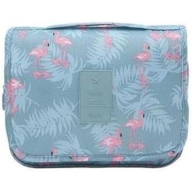 Imagem de Nécessaire Organizadora de Viagem Impermeável em Nylon – Grande Espaço, Múltiplos Compartimentos e Gancho para Pendurar | Flamingo