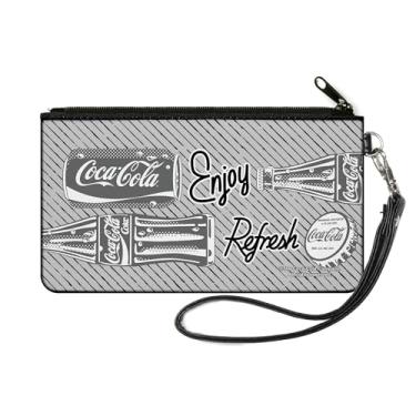 Imagem de Carteira Coca-Cola, bolsa com zíper, Coca Cola Enjoy Refresh Can and Bottle Greays Branco Preto, lona, Multicor, SMALL, Casual