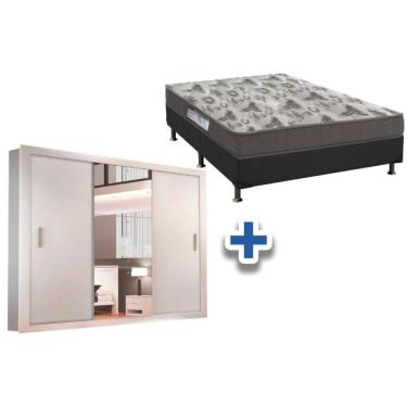 Imagem de Cama Box Casal + Colchão D33 Ortobom + Guarda Roupa Veneza Luxo Branco