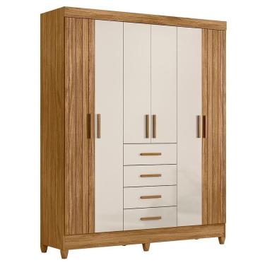 Imagem de Guarda Roupa Solteiro Aruba 6 Portas E 4 Gavetas Freijó Off White Moval