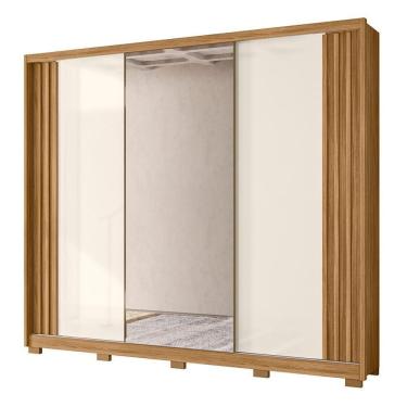 Imagem de Guarda Roupa Casal Arizona 3 Portas Deslizantes Freijó Off White Com Espelho - Moval Freijó Off White