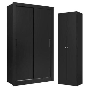 Imagem de Guarda Roupa Solteiro City 2 Portas Preto Acetinado E Multiuso Space Preto - Thb