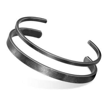 Imagem de MEALGUET Pulseira masculina de aço inoxidável: pulseira de metal aberto minimamente fresco/preto/banhado a ouro para homens, pulseira masculina joia presente, Large( fit 7" to 8.5" wrist), Sem Pedra