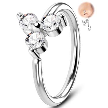 Imagem de Melighting Argola de nariz torcida de 20G, aço cirúrgico 316L, joia de piercing de nariz de flor sem costura, com 3, 4 ou 5 anéis redondos de zircônia cúbica para mulheres, piercing de hélice de