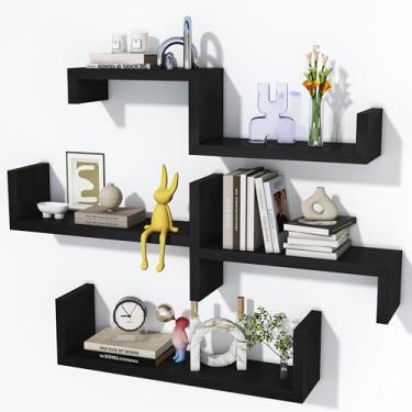 Imagem de cbesvfo Prateleiras flutuantes pretas para parede, prateleiras flutuantes de madeira maciça à prova d'água, banheiro, pequenas texturas de relevo, adequadas para quarto, salas de estar, cozinhas