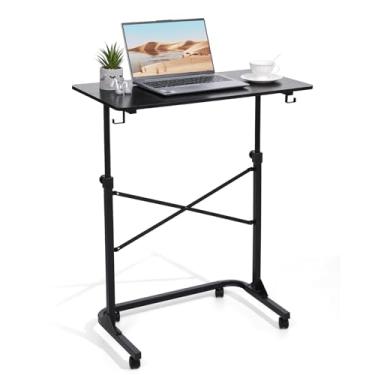 Imagem de Mesa de pé de altura ajustável com rodas, mesa portátil de 78,7 x 40,6 cm para esteira e tapete de caminhada, mesa de computador para escritório em casa (faixa ajustável de altura 71 a 124 cm)