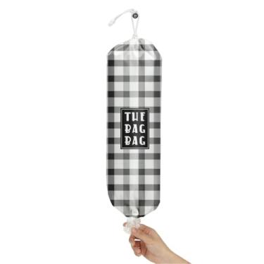 Imagem de IHopes+ Suporte de saco de plástico, organizador de sacolas de compras reutilizável e lavável, para decoração de casa, cozinha, acampamento, use 1 pacote, padrão quadriculado preto branco e cinza