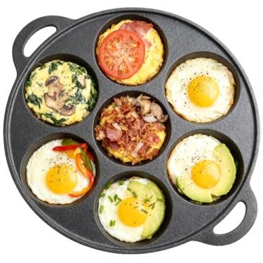 Imagem de Komost Frigideira de ovo de ferro fundido com 7 furos, frigideira de panqueca de 25 cm, frigideira de café da manhã para ovos, panquecas, crepes, adequada para fogão a gás e panelas de indução