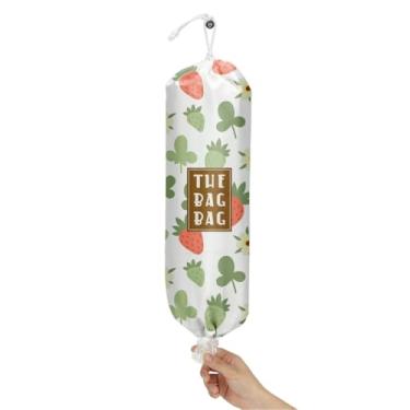 Imagem de IHopes+ Suporte de saco de plástico, organizador de sacolas de compras estilo country reutilizável e lavável, para decoração de cozinha doméstica, viagem, acampamento, use 1 pacote, padrão de morango