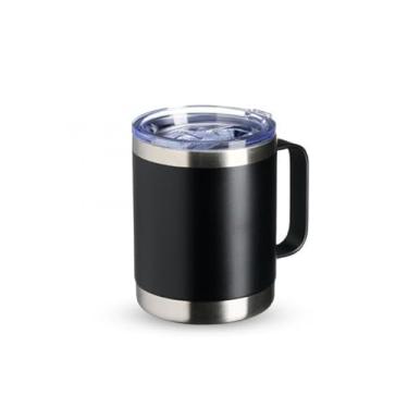 Imagem de Caneca Térmica de Inox com parede dupla e Alça, 350ml, Tampa com Vedação, Preto e Prata