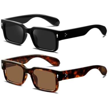 Imagem de YDAOWKN Óculos de sol com armação quadrada para mulheres e homens, óculos de sol retangulares grossos e modernos com proteção UV400, Armação preta B lente preta + armação de tartaruga lente marrom
