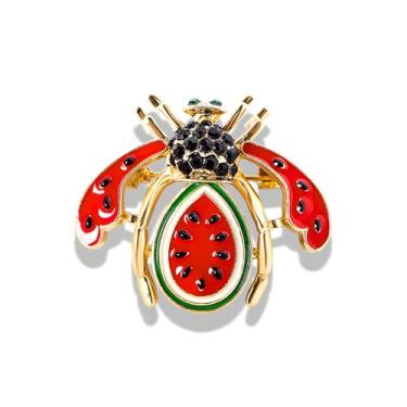 Imagem de RLHRNDE Broche vintage cristal fruta inseto para mulheres homens outono pinha morango limão broches esmaltados banhado a ouro festa de casamento baile de ação de graças joias presente, Medium, Metal