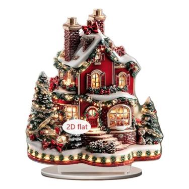 Imagem de Lilihuimaoyi Enfeite de Natal em Acrílico 2D, Peça Decorativa, Casinha de Natal de Desenho Animado para Mesa, Style B