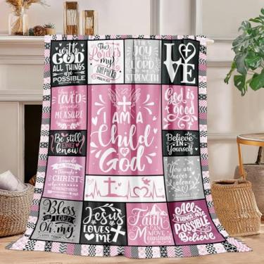 Imagem de Presentes cristãos para mulheres - Cobertor cristão I Am A Child of God (102 x 127 cm) - Presente de oração e batismo baseado na fé para mulheres, esposa, irmã - Cobertor macio e inspirador (rosa)
