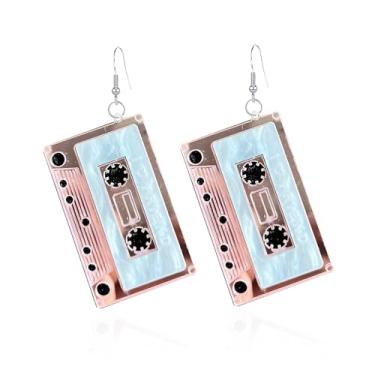 Imagem de Brincos femininos vintage coloridos dos anos 70, 80, 90, fita cassete neon de resina acrílica, joias para roupas dos anos 80, acessórios de festa brilhantes, Zinco, Sem pedra preciosa