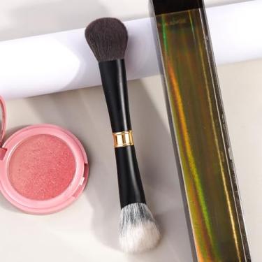 Imagem de Pincel de maquiagem de um detalhe com caixa, cerdas finas macias, perfeito para sombra, iluminador e contorno (preto branco)