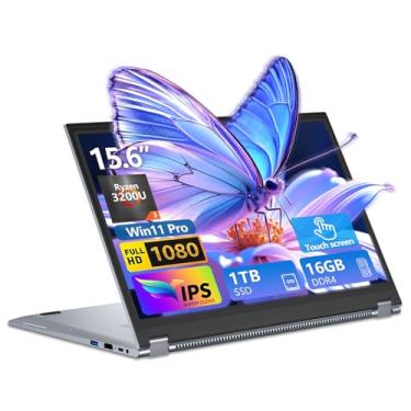 Imagem de Laptop 2 em 1, laptop conversível de 15,6 polegadas, 16 GB DDR4 RAM 1TB SSD Touchscreen, AMD Ryzen R3 3200U, AMD Radeon, FHD 1920 x 1080, tela sensível ao toque giratória de 360°, WiFi 5, teclado
