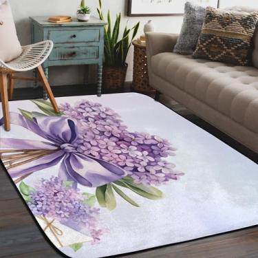 Imagem de Tapete de área para sala de estar, lavável à máquina, roxo, linda flor, antiderrapante, tapete macio para sala de estar, quarto, sala de jantar, berçário, cozinha, decoração de casa