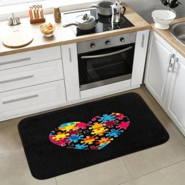 Imagem de Tapete de cozinha antiderrapante, lavável, antifadiga, macio, absorvente, tapete de cozinha, tapete de boas-vindas para cozinha, interior, entrada, pia, lavanderia, decoração de casa, amor, autismo