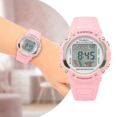 Imagem de Relógio Infantil Digital Feminino de Pulso Rosa com Pulseira de Silico