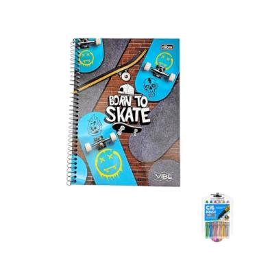 Imagem de Kit Caderno Universitário Vibe Masculino 20 Matérias 320 Folhas + Caneta Spiro Glow + Marcador Brush Metallic