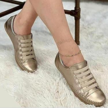 Imagem de sapatênis feminino couro metalizado lindo moderno confortável - Izabel