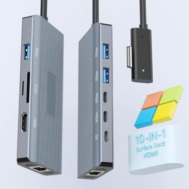 Imagem de Estação de ancoragem de superfície - 2 anos de garantia - Dock de superfície 10 em 1 com HDMI Ethernet SD/TF 5 * USB PD, estação de ancoragem para Surface Pro 11/10/9/8/X/7/6/5, Surface Laptop