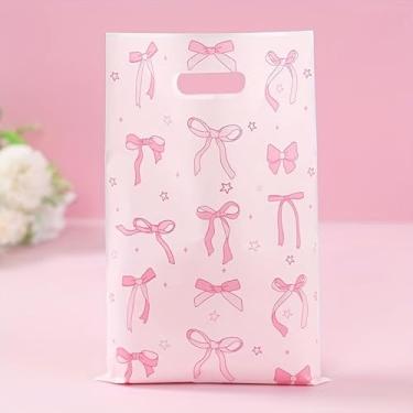 Imagem de 25 peças de sacolas de presente com laço rosa, sacolas de festa com tema de laço, bolsa de presente de plástico para lembrancinhas de festa, decorações de aniversário, decoração de festas temáticas de