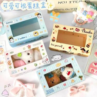 Imagem de Conjunto de 4 caixas de presente com janela fofa, recipientes com tema de desenho animado para doces e lanches, embalagem de presente de aniversário para mulheres e homens