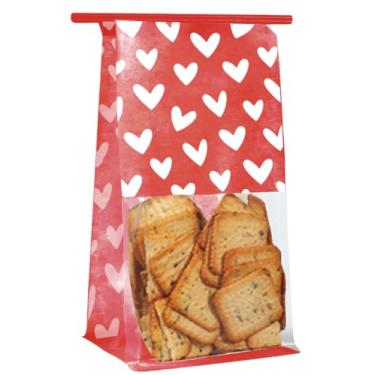 Imagem de Whaline 30 peças de saco de padaria de dia dos namorados com janela de estanho sacos de papel com trava de aba de gravata vermelho branco sacos de biscoito para lembrancinhas de aniversário e festa de