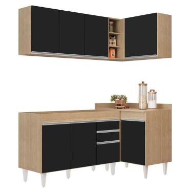 Imagem de Armário De Cozinha Modulado De Canto Esquerdo 4 Peças Cp46 Balcão Sem Tampo Castanho/preto - Lumil