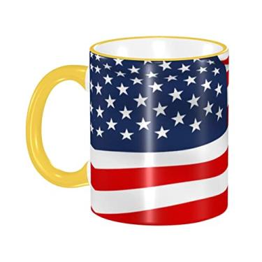 Imagem de Ourdovi Caneca de café expresso de cerâmica patriótica da bandeira americana, caneca de cerâmica revestida faça você mesmo, para café, sopa, chá, leite, latte, cacau quente, colorido divertido 340 g.
