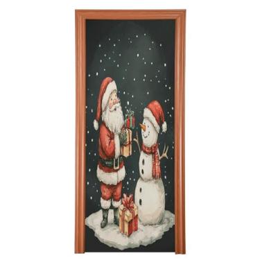 Imagem de Wassud Capa de porta de Natal para decoração de banner 81 x 199 cm grande Papai Noel e boneco de neve capa de porta interna elástica para varanda e porta da frente