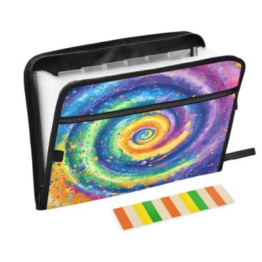 Imagem de CEBUGI Pasta expansível de 13 bolsos, impermeável, sanfonada, organizador de arquivos com etiquetas tamanho A4, organizador de documentos de papel para escola, escritório, colorido, tie-dye