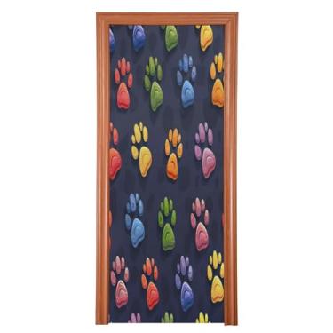 Imagem de Wassud Capa de porta de pata de cachorro arco-íris decorações de porta de Halloween faixa interna externa decoração de casa grande decoração de porta da frente 81 x 200 cm