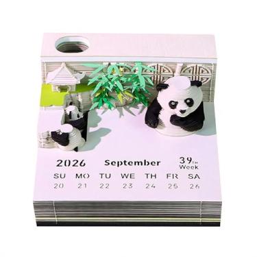 Imagem de Calendário 3D 2026, bloco de notas 3D Panda bambu jardim 2026, bloco de notas de arte em papel 3D removível, escultura de papel de arte DIY com suporte de caneta, registro de notas adesivas de mesa de