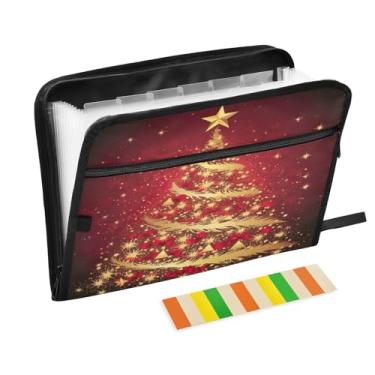 Imagem de Wassud Árvore de Natal dourada com 13 bolsos, organizador de arquivos sanfonados, pastas expansíveis com abas e adesivos, organizador de pastas de documentos de recibo de papel tamanho carta A4 para