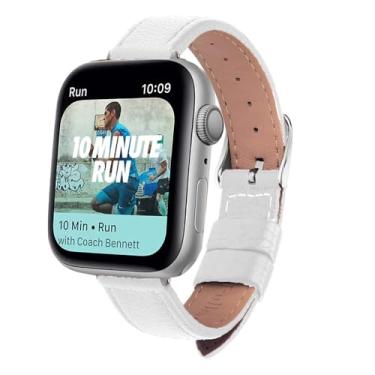 Imagem de XLCZMYL Pulseira de relógio fina de couro para série 7 SE 6 5 4 3 2 1 de 40 mm, 44 mm, 38 mm, 42 mm, couro, branca, 44 mm ou 45 mm