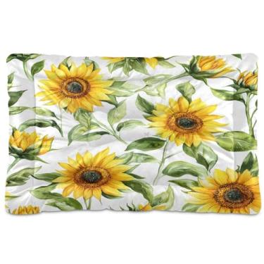 Imagem de Wassud Aquarela Girassóis Cama para Cachorro Grande Cama para Cachorro Exterior Tapete Lavável Cama de Gato Cama para Dormir Viagem 91 cm x 61 cm