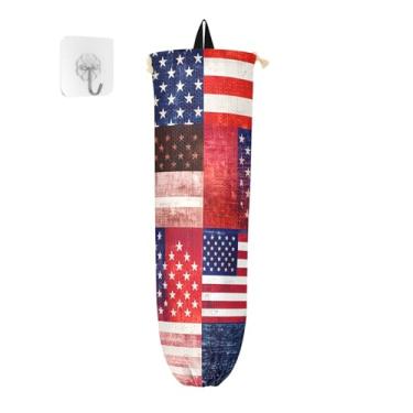 Imagem de xigua American Flags Suporte de parede para saco de plástico com cordão, pacote com 2, organizador de sacolas de supermercado reutilizável para bolsas, meias, roupas íntimas e gravatas