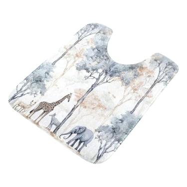 Imagem de Burbuja Tapete de banheiro Safari Animals, tapete de banho absorvente de pelúcia macio, base antiderrapante para piso de banheiro, oval em forma de U