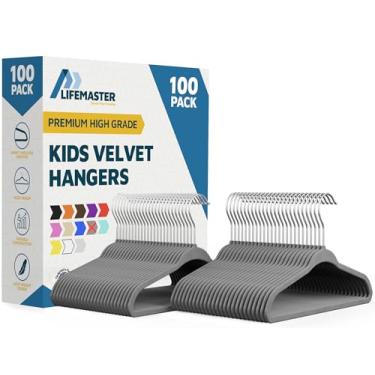 Imagem de Cabides infantis de veludo cinza, pacote com 100, cabides antiderrapantes de 27,5 cm para roupas para bebês e crianças, plástico ABS fino que economiza espaço, com gancho giratório de 360° e ombros