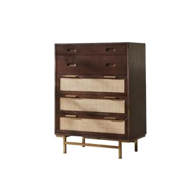 Imagem de Cômodas Cômoda, armário de armazenamento cômoda, vime moderna com gavetas largas e alças metal, aparador autônomo para quarto sala estar(Deep walnut)